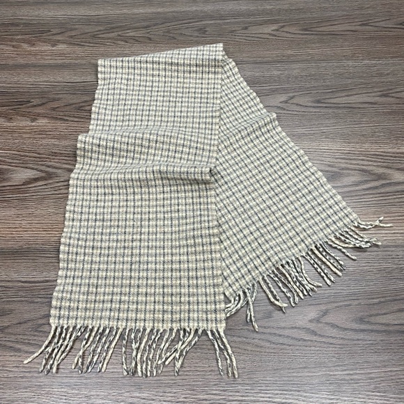 Tan, Grey & Cream Plaid Wool Scarf - Picture 1 of 2